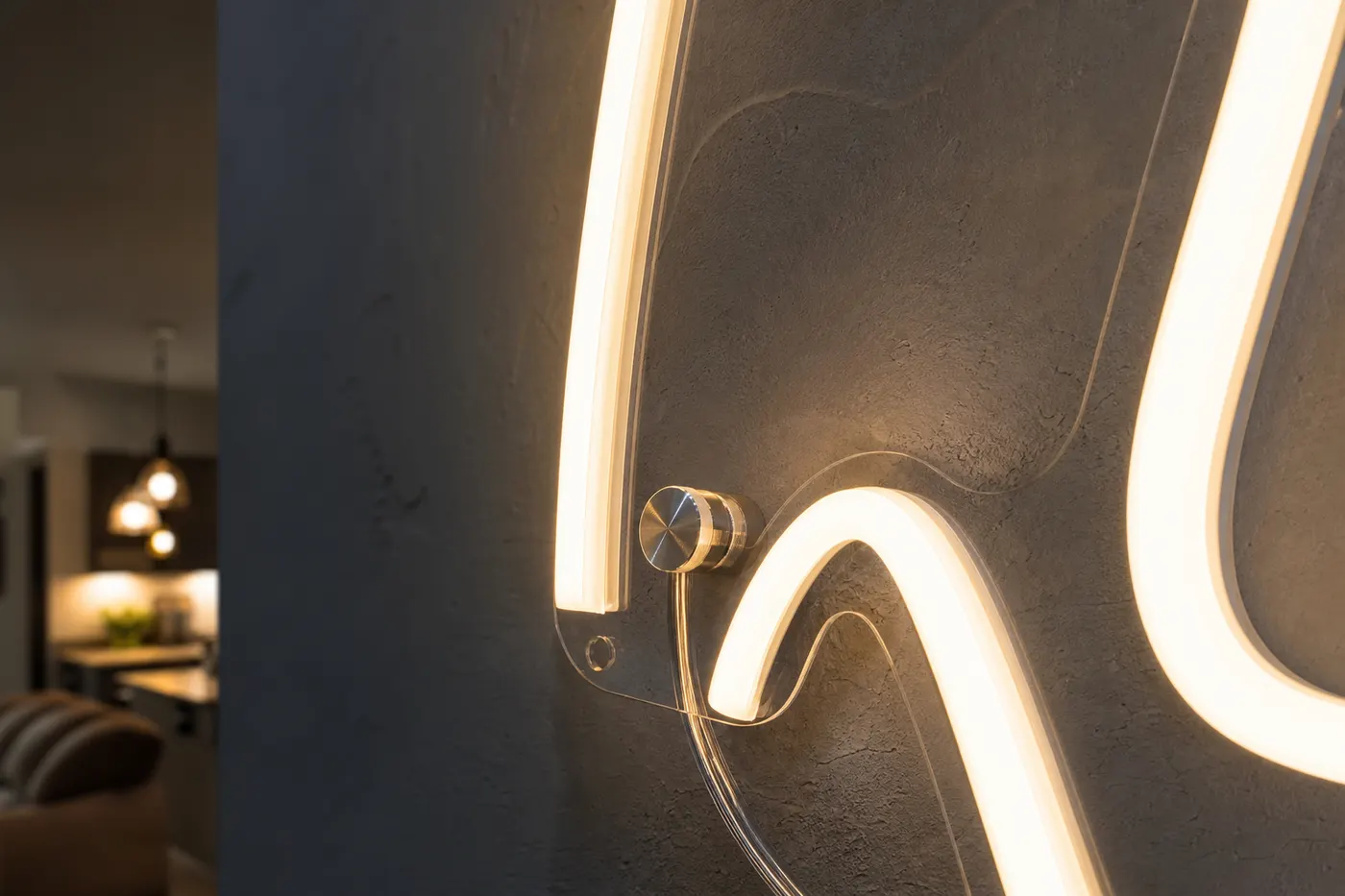 AI product visualisation of LED neon flex on clear acrylic with mounting hardware